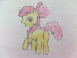 Size: 2592x1944 | Tagged: safe, artist:jyuri_8, imported from derpibooru, apple bloom, earth pony, pony, bloom butt, butt, female, filly, foal, looking at you, looking back, looking back at you, plot, solo, traditional art