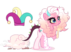 Size: 1579x1168 | Tagged: safe, artist:gihhbloonde, imported from derpibooru, oc, oc only, draconequus, interspecies offspring, offspring, parent:discord, parent:pinkie pie, parents:discopie, simple background, solo, transparent background