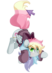 Size: 757x1056 | Tagged: safe, artist:loyaldis, imported from derpibooru, oc, oc only, oc:blazey sketch, pegasus, pony, blushing, bow, clothes, eye clipping through hair, eyebrows, eyebrows visible through hair, face down ass up, floating, folded wings, grey fur, hair bow, long mane, long tail, mouse cursor, multicolored hair, pegasus oc, shy, shy smile, simple background, small wings, smiling, solo, sweater, tail, transparent background, wings