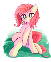 Size: 1223x1500 | Tagged: safe, artist:solid shrimp, imported from derpibooru, fluttershy, pegasus, pony, alternate hairstyle, grass, short hair, simple background, sitting, solo, white background