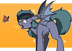 Size: 4093x2894 | Tagged: safe, artist:jellysketch, imported from derpibooru, oc, oc only, oc:scrimmy, bat pony, insect, moth, pony, angry, bat pony oc, bat wings, fangs, heterochromia, hissing, looking at you, male, pony oc, simple background, solo, spread wings, stallion, teeth, wings