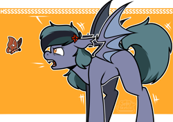 Size: 4093x2894 | Tagged: safe, artist:jellysketch, imported from derpibooru, oc, oc only, oc:scrimmy, bat pony, insect, moth, pony, angry, bat pony oc, bat wings, fangs, heterochromia, hissing, looking at you, male, pony oc, simple background, solo, spread wings, stallion, teeth, wings