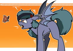 Size: 4093x2894 | Tagged: safe, artist:jellysketch, imported from derpibooru, oc, oc only, oc:scrimmy, bat pony, insect, moth, pony, angry, bat pony oc, bat wings, fangs, heterochromia, hissing, looking at you, male, pony oc, simple background, solo, spread wings, stallion, teeth, wings