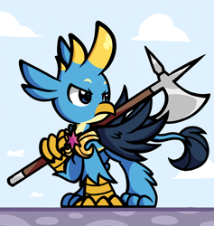 Size: 2840x2992 | Tagged: safe, artist:derp pone, imported from derpibooru, gallus, griffon, the last problem, halberd, high res, looking to the right, male, royal guard, royal guard gallus, solo, weapon