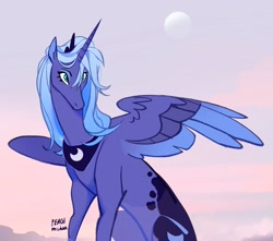 Size: 2332x2062 | Tagged: safe, artist:peachmichea, imported from derpibooru, princess luna, alicorn, pony, moon, solo, spread wings, wings