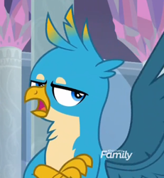 Size: 774x836 | Tagged: safe, imported from derpibooru, screencap, gallus, griffon, school daze, beak, cropped, crossed arms, gallus is not amused, male, open beak, open mouth, solo, spread wings, unamused, wings