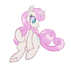 Size: 370x350 | Tagged: safe, artist:anonymous, twinkleshine, pony, unicorn, bow, female, looking back, mare, raised hoof, simple background, sitting, transparent background