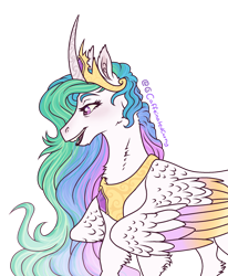 Size: 1776x2160 | Tagged: safe, artist:caffeinatedcarny, imported from derpibooru, princess celestia, alicorn, pony, colored wings, curved horn, female, gradient wings, horn, jewelry, mare, older, simple background, smiling, solo, tiara, transparent background, wings