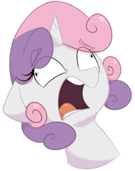 Size: 479x608 | Tagged: safe, artist:chaosllama, imported from derpibooru, sweetie belle, pony, unicorn, bust, eye clipping through hair, female, filly, horn, meme, open mouth, out of context, portrait, screaming, shrunken pupils, simple background, solo, transparent background, wall eyed, wide eyes