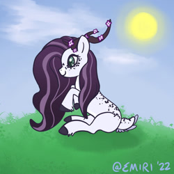 Size: 1280x1280 | Tagged: safe, artist:saltyemiri, imported from derpibooru, oc, oc:moonlit lillie, deer, deer pony, original species, pony, antlers, female, hooves, mare, signature, solo, sun