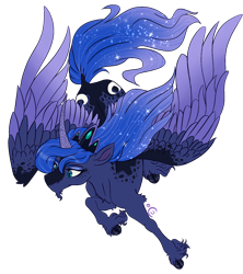 Size: 1214x1366 | Tagged: safe, artist:caffeinatedcarny, imported from derpibooru, princess luna, alicorn, pony, chin fluff, cloven hooves, coat markings, curved horn, dappled, facial hair, female, freckles, goatee, horn, jewelry, mare, simple background, solo, tiara, transparent background, twitterina design, unshorn fetlocks