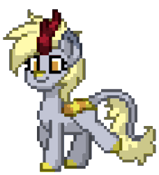 Size: 832x912 | Tagged: safe, artist:twilyisbestpone, derpibooru exclusive, imported from derpibooru, derpy hooves, kirin, pony town, animated, cloven hooves, cute, derpabetes, female, gif, kirin derpy hooves, kirin-ified, leonine tail, pixel art, simple background, smiling, solo, species swap, tail, transparent background, trotting, trotting in place, walking