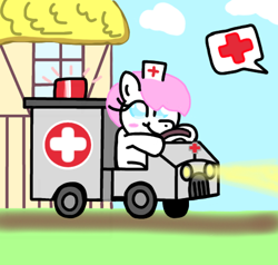 Size: 478x456 | Tagged: artist needed, source needed, safe, imported from derpibooru, nurse redheart, earth pony, pony, ambulance, driving, female, mare, pictogram, solo, vehicle