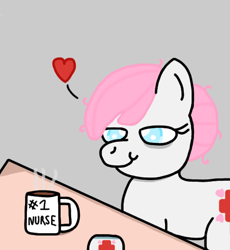 Size: 478x520 | Tagged: artist needed, source needed, safe, imported from derpibooru, nurse redheart, earth pony, pony, bags under eyes, coffee, coffee mug, female, heart, mare, mug, solo, tired