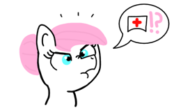 Size: 600x380 | Tagged: artist needed, source needed, safe, imported from derpibooru, nurse redheart, earth pony, pony, angry, bust, female, hatless, mare, missing accessory, pictogram, portrait, scrunchy face, simple background, solo, white background