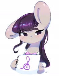 Size: 1588x2048 | Tagged: safe, artist:bubbletea, imported from derpibooru, octavia melody, earth pony, pony, anime reference, big ears, komi can't communicate, one ear down, simple background, solo, tavi can't communicate, white background