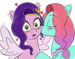 Size: 4137x3265 | Tagged: safe, artist:eagc7, imported from derpibooru, pipp petals, earth pony, pegasus, pony, blushing, cheek kiss, duo, duo female, eyes closed, eyes open, female, g5, heart, heart eyes, jazz hooves, jazzpipp, kissing, lesbian, mare, shipping, simple background, sketch, spread wings, wingboner, wingding eyes, wings