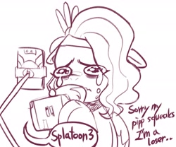 Size: 3000x2500 | Tagged: safe, artist:maren, imported from derpibooru, pipp petals, pegasus, pony, crying, doodle, floppy ears, g5, nintendo switch, sketch, solo, splatoon, splatoon 3, this will end in unfollow