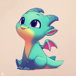 Size: 2000x2000 | Tagged: safe, artist:luminousdazzle, imported from derpibooru, dragon, :p, baby, baby dragon, cute, g5, horns, magenta eyes, my little pony: make your mark, sitting, smiling, solo, sparky sparkeroni, sparkybetes, tongue out, wings