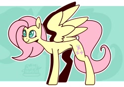 Size: 4093x2894 | Tagged: safe, artist:jellysketch, imported from derpibooru, fluttershy, pegasus, pony, drop shadow, female, high res, mare, outline, smiling, solo, spread wings, standing, white outline, wings