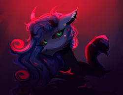 Size: 2588x2000 | Tagged: safe, artist:neonbugzz, imported from derpibooru, pony, glowing, glowing eyes, piercing, red and blue
