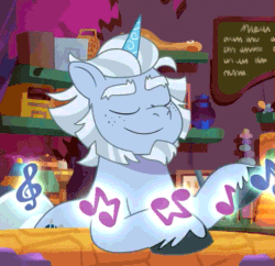 Size: 745x720 | Tagged: safe, imported from derpibooru, screencap, pony, unicorn, spoiler:g5, spoiler:my little pony: tell your tale, spoiler:tyts01e27, all that jazz, alphabetes, alphabittle blossomforth, animated, beard, bouncing, cropped, crystal tea room, cute, drumming, eyes closed, facial hair, freckles, g5, gif, headbob, male, music notes, my little pony: tell your tale, smiling, solo, stallion, tapping, vibing, youtube link