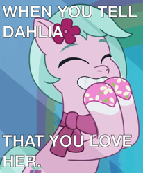 Size: 1118x1355 | Tagged: safe, edit, edited screencap, imported from derpibooru, screencap, earth pony, pony, spoiler:g5, spoiler:my little pony: tell your tale, spoiler:tyts01e27, adordahlia, all that jazz, cute, dahlia, g5, hoof polish, my little pony: tell your tale, raised hooves, solo, text