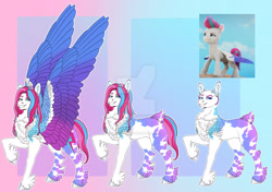 Size: 1920x1354 | Tagged: safe, artist:malinraf1615, imported from derpibooru, screencap, zipp storm, pegasus, pony, alternate design, bald, chest fluff, colored wings, deviantart watermark, feathered fetlocks, female, g5, mare, my little pony: a new generation, obtrusive watermark, solo, spread wings, watermark, wings