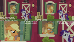 Size: 4400x2475 | Tagged: safe, edit, edited screencap, editor:quoterific, imported from derpibooru, screencap, applejack, rarity, earth pony, pony, unicorn, applejack's "day" off, season 6, female, mare