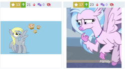 Size: 468x261 | Tagged: safe, artist:milkyboo898, imported from derpibooru, screencap, derpy hooves, silverstream, classical hippogriff, hippogriff, pegasus, derpibooru, school daze, cropped, female, jewelry, juxtaposition, meta, necklace, screenshots, solo, spread wings, wallpaper, wings