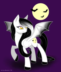 Size: 800x953 | Tagged: safe, artist:silvererros, imported from derpibooru, oc, oc only, oc:midnight lily, bat, bat pony, 2014, female, full moon, moon, old art, raised hoof, solo