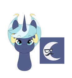 Size: 1495x1614 | Tagged: safe, artist:aztrial, imported from derpibooru, princess luna, unicorn, bust, cutie mark, disguise, female, mare, portrait, race swap, reference sheet, simple background, smiling, solo