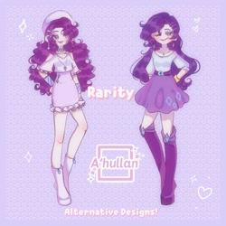 Size: 1900x1900 | Tagged: safe, artist:ahullan, imported from derpibooru, rarity, human, equestria girls, boots, ear piercing, earring, english, female, hairclip, hat, jewelry, necklace, no nose, piercing, shoes, solo