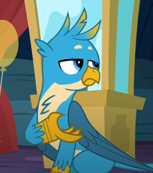 Size: 615x696 | Tagged: safe, imported from derpibooru, screencap, gallus, griffon, uprooted, cropped, gallus is not amused, male, solo, unamused