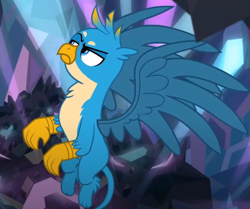 Size: 821x685 | Tagged: safe, imported from derpibooru, screencap, gallus, griffon, what lies beneath, cropped, gallus is not amused, male, raised eyebrow, solo, unamused