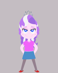 Size: 858x1080 | Tagged: safe, artist:happy harvey, imported from derpibooru, diamond tiara, human, equestria girls, chibi, child, clothes, female, hand on hip, jewelry, leggings, lidded eyes, looking at you, phone drawing, shirt, shoes, simple background, simplistic art style, skirt, smiling, smug, tiara