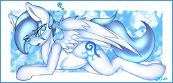 Size: 1974x945 | Tagged: safe, artist:ze-dusty, imported from derpibooru, oc, oc only, oc:gale frostheart, pegasus, blushing, cute, female, glowing, glowing eyes, pegasus oc, question mark, solo, wings