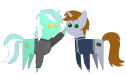 Size: 10000x6000 | Tagged: safe, artist:freestadiumtix, imported from derpibooru, lyra heartstrings, oc, oc:littlepip, pony, unicorn, fallout equestria, fanfic:background pony, boop, clothes, cute, dig the swell hoodie, duo, duo female, female, hoodie, horn, jumpsuit, lyrabetes, mare, pipbuck, pointy ponies, simple background, transparent background, unicorn oc, vault suit