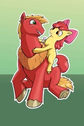 Size: 1663x2480 | Tagged: safe, artist:wasnttheredonenothing, imported from derpibooru, apple bloom, big macintosh, earth pony, pony, apple bloom's bow, bow, brother and sister, cute, duo, female, filly, foal, freckles, hair bow, happy, male, siblings, simple background, smiling, stallion