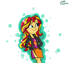 Size: 948x843 | Tagged: safe, artist:peanutbuttersqaures, imported from derpibooru, sunset shimmer, human, equestria girls, 2015, eyebrows, female, hands behind back, old art, signature, simple background, smiling, solo, transparent background