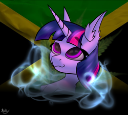 Size: 4200x3800 | Tagged: safe, artist:kainy, imported from derpibooru, twilight sparkle, bloodshot eyes, drug use, drugs, highlight sparkle, jamaica, marijuana