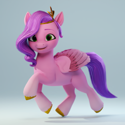 Size: 1920x1920 | Tagged: safe, artist:luminousdazzle, imported from derpibooru, pipp petals, pegasus, pony, 3d, 3d model, blender, cycles render, female, g5, green eyes, jewelry, mare, render, solo, tiara, trotting, unshorn fetlocks