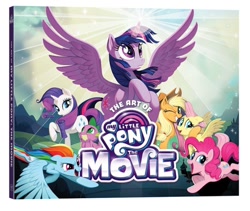 Size: 660x558 | Tagged: safe, imported from derpibooru, applejack, fluttershy, pinkie pie, rainbow dash, rarity, spike, twilight sparkle, alicorn, dragon, earth pony, pegasus, pony, unicorn, my little pony: the movie, book cover, cover, cowboy hat, english, female, glowing, glowing horn, hat, horn, male, mane seven, mane six, mare, shipping, sparity, straight, twilight sparkle (alicorn)