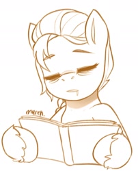 Size: 1600x1982 | Tagged: safe, artist:maren, imported from derpibooru, sunny starscout, earth pony, pony, bags under eyes, book, bust, doodle, drool, female, g5, mare, monochrome, sitting, sleeping, solo