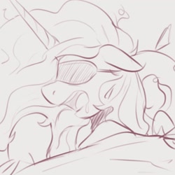 Size: 2048x2048 | Tagged: safe, artist:maren, imported from derpibooru, princess celestia, alicorn, pony, bed, doodle, drool, female, horn, in bed, majestic as fuck, mare, messy mane, monochrome, open mouth, sleep mask, sleeping, snoring, solo, wings