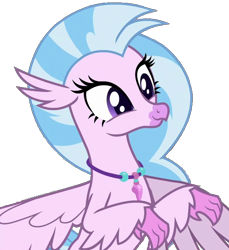 Size: 630x687 | Tagged: safe, edit, edited screencap, imported from derpibooru, screencap, silverstream, classical hippogriff, hippogriff, school daze, background removed, cute, diastreamies, female, flying, happy, jewelry, looking right, mare, necklace, pink skin, simple background, solo, transparent background