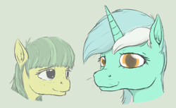 Size: 578x353 | Tagged: safe, artist:pinkchalk, lyra heartstrings, oc, earth pony, pony, unicorn, bust, horn, whiskers