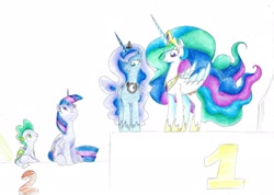 Size: 2317x1651 | Tagged: safe, artist:bluemagic, imported from twibooru, princess celestia, princess luna, spike, twilight sparkle, alicorn, pony, female, image, mare, needs more jpeg, tabun art-battle, twilight sparkle (alicorn)