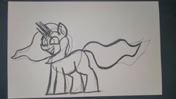 Size: 1024x577 | Tagged: safe, artist:raredonk, imported from ponybooru, oc, oc only, oc:pentacorn, pony, unicorn, female, mare, smiling, traditional art, wavy mane