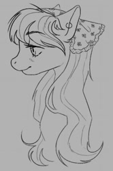 Size: 388x586 | Tagged: safe, artist:riceflowers_art, imported from derpibooru, oc, oc only, oc:chamomillie, earth pony, pony, bust, female, grayscale, mare, monochrome, profile, solo